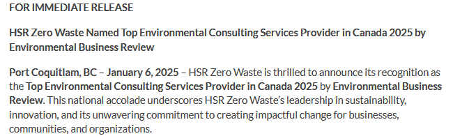 HSR Zero Waste recognition