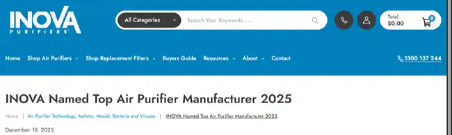INOVA Purifiers recognition